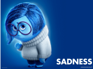 "Sadness is a character in Inside Out and Inside Out 2. She is the blue Emotion and one of the five Emotions inside the mind of Riley,